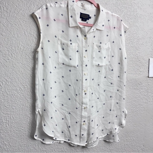 Pendleton White/Navy Sleeveless Oversized Blouse - Size XS - Picture 2 of 6